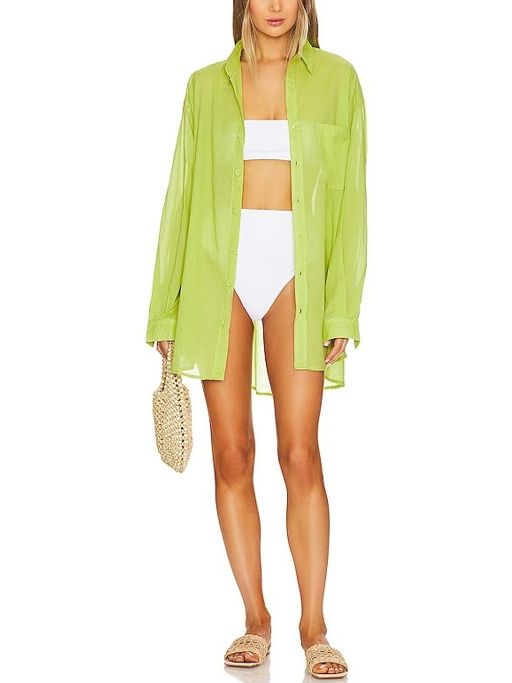 Faithfull The Brand Oversized Kiwifruit Monita Shirt Dress Size XL